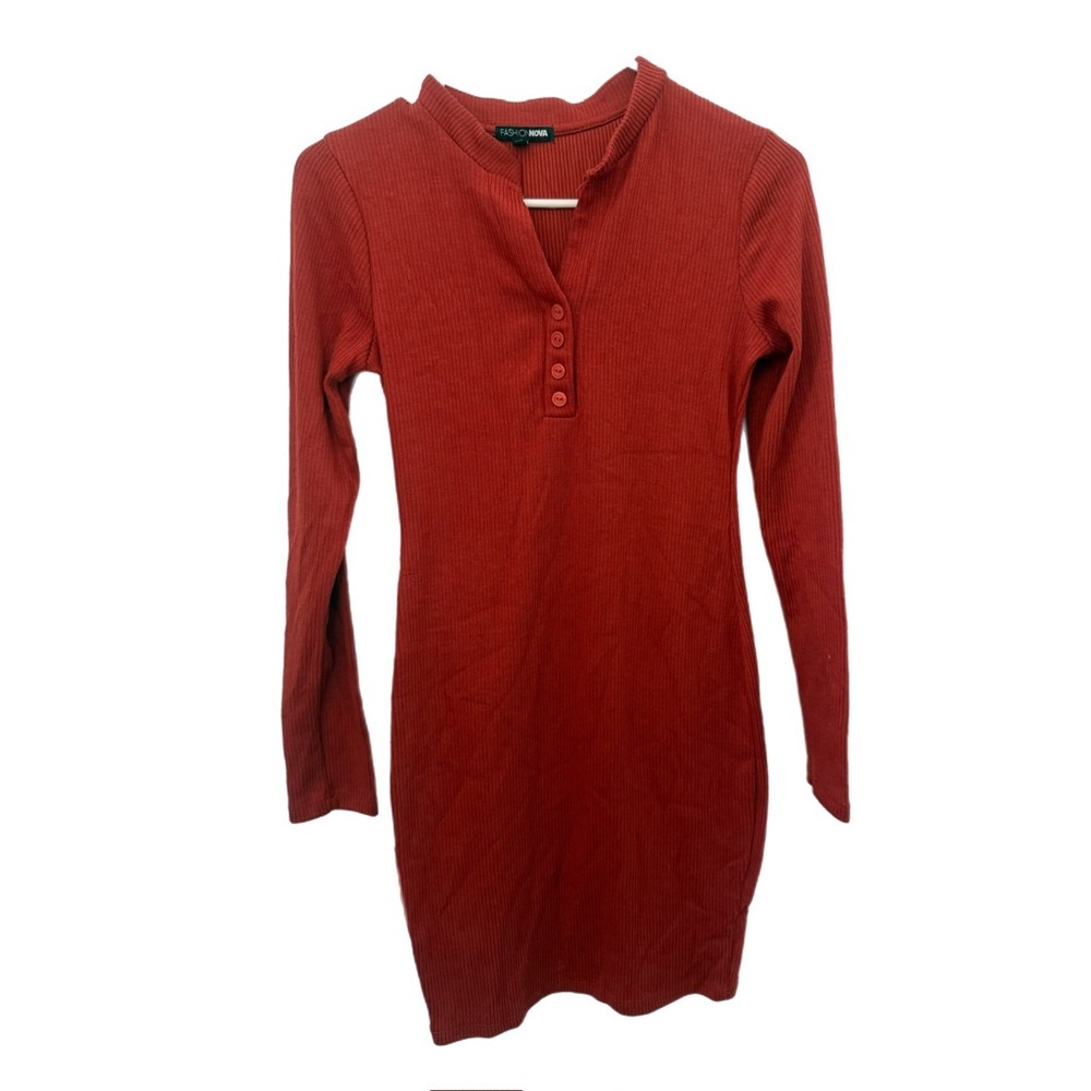Fashion Nova Vibrant Red Long Sleeve Dress